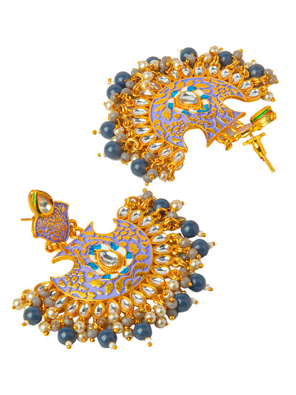Shining Jewel Handcrafted Gold Plated Designer Traditional Ethnic Meenakari Kundan Chandbali Earrings Women (SJ_1874_PR)
