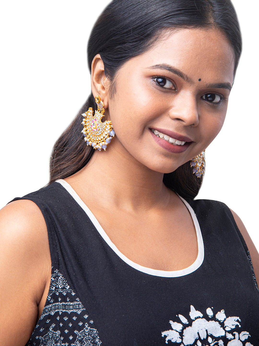 Shining Jewel Handcrafted Gold Plated Designer Traditional Ethnic Meenakari Kundan Chandbali Earrings Women (SJ_1874_PR)