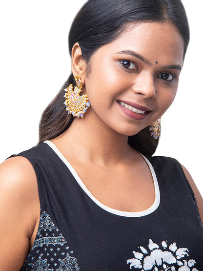 Shining Jewel Handcrafted Gold Plated Designer Traditional Ethnic Meenakari Kundan Chandbali Earrings Women (SJ_1874_PR)