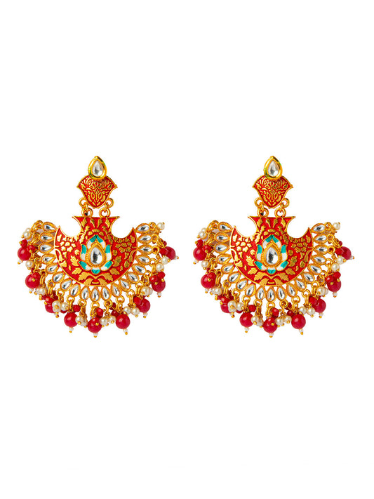 Shining Jewel Handcrafted Gold Plated Designer Traditional Ethnic Meenakari Kundan Chandbali Earrings Women (SJ_1874_R)
