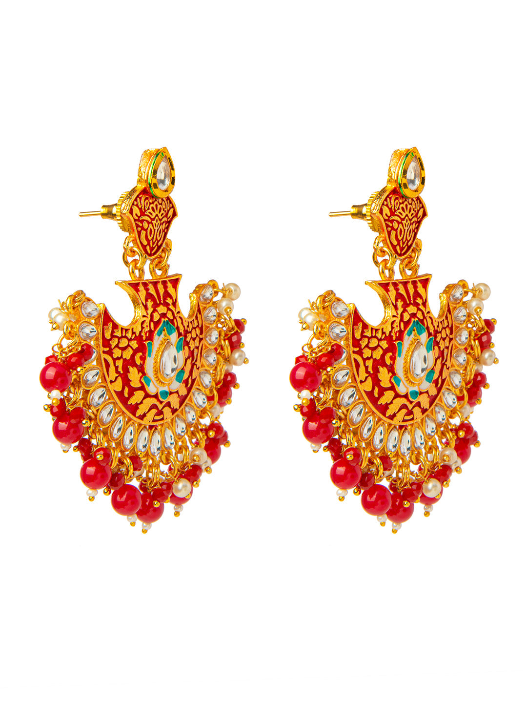 Shining Jewel Handcrafted Gold Plated Designer Traditional Ethnic Meenakari Kundan Chandbali Earrings Women (SJ_1874_R)