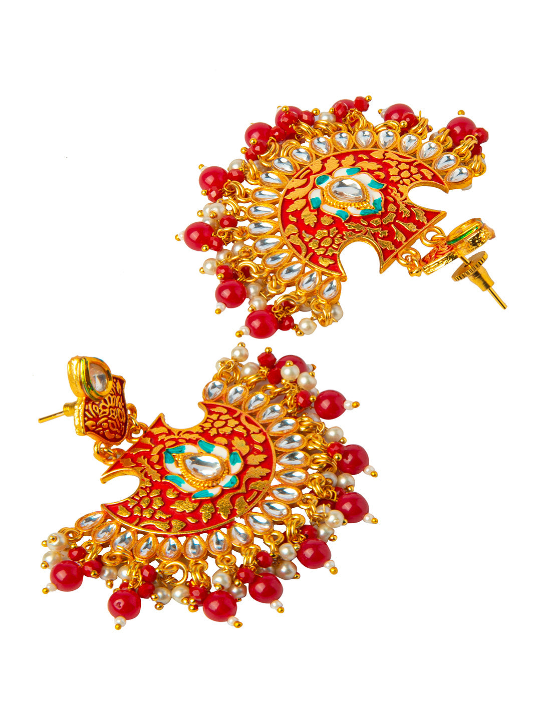 Shining Jewel Handcrafted Gold Plated Designer Traditional Ethnic Meenakari Kundan Chandbali Earrings Women (SJ_1874_R)