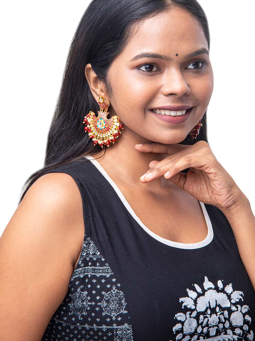 Shining Jewel Handcrafted Gold Plated Designer Traditional Ethnic Meenakari Kundan Chandbali Earrings Women (SJ_1874_R)