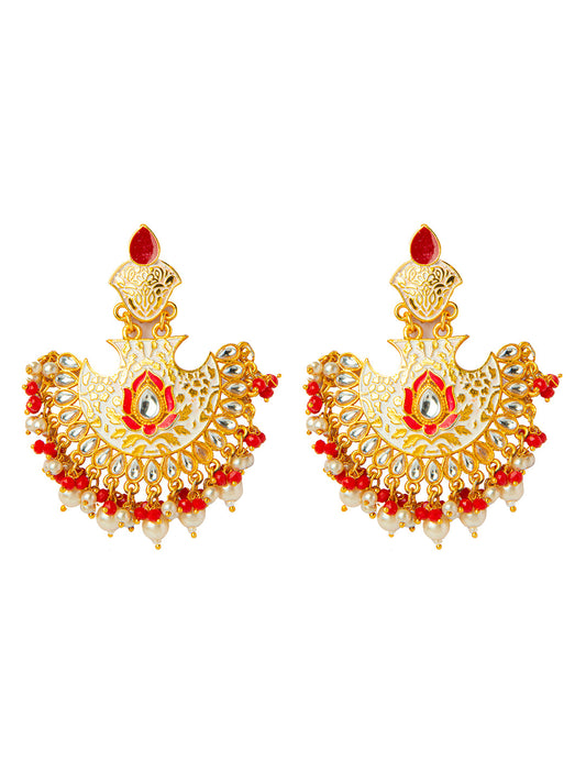 Shining Jewel Handcrafted Gold Plated Designer Traditional Ethnic Meenakari Kundan Chandbali Earrings Women (SJ_1874_W)