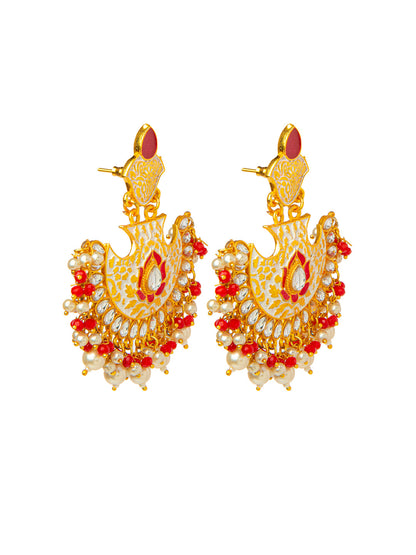 Shining Jewel Handcrafted Gold Plated Designer Traditional Ethnic Meenakari Kundan Chandbali Earrings Women (SJ_1874_W)