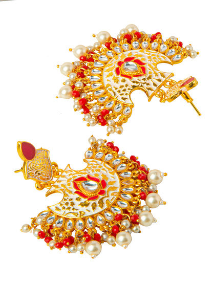 Shining Jewel Handcrafted Gold Plated Designer Traditional Ethnic Meenakari Kundan Chandbali Earrings Women (SJ_1874_W)
