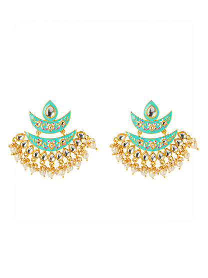 Shining Jewel Handcrafted Gold Plated Designer Traditional Ethnic Meenakari Kundan Chandbali Earrings Women (SJ_1875_AQ)