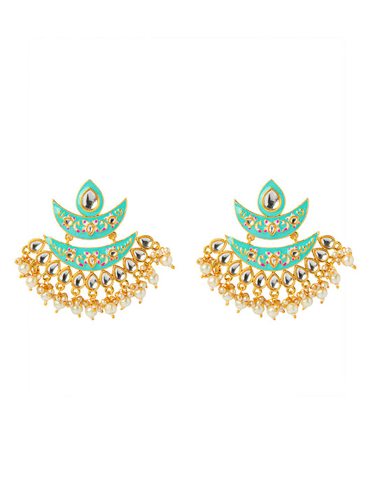 Shining Jewel Handcrafted Gold Plated Designer Traditional Ethnic Meenakari Kundan Chandbali Earrings Women (SJ_1875_AQ)