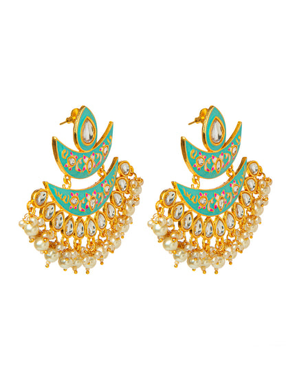 Shining Jewel Handcrafted Gold Plated Designer Traditional Ethnic Meenakari Kundan Chandbali Earrings Women (SJ_1875_AQ)