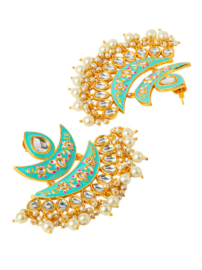 Shining Jewel Handcrafted Gold Plated Designer Traditional Ethnic Meenakari Kundan Chandbali Earrings Women (SJ_1875_AQ)