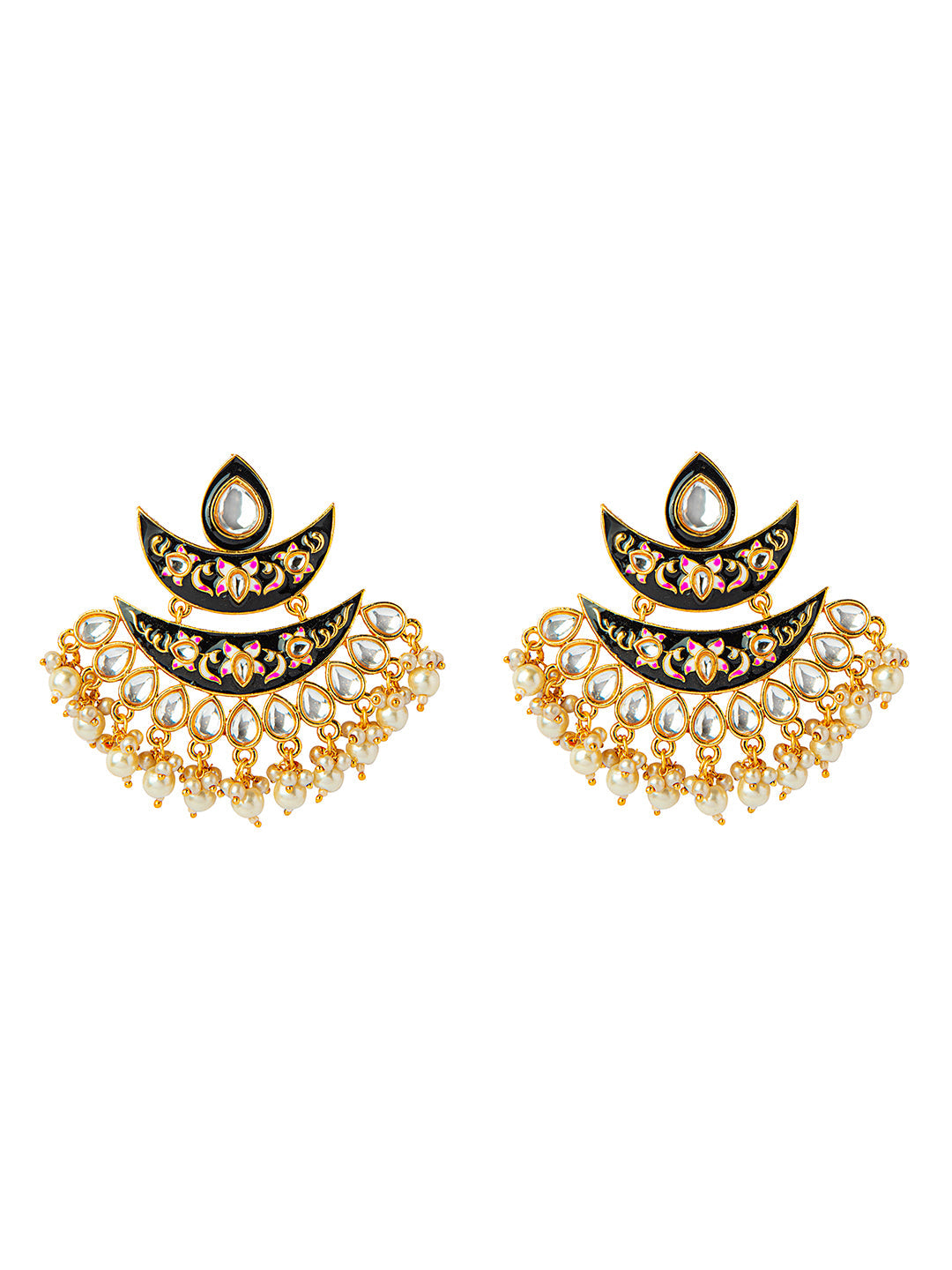 Shining Jewel Handcrafted Gold Plated Designer Traditional Ethnic Meenakari Kundan Chandbali Earrings Women (SJ_1875_BK)