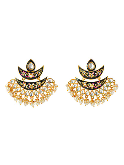 Shining Jewel Handcrafted Gold Plated Designer Traditional Ethnic Meenakari Kundan Chandbali Earrings Women (SJ_1875_BK)