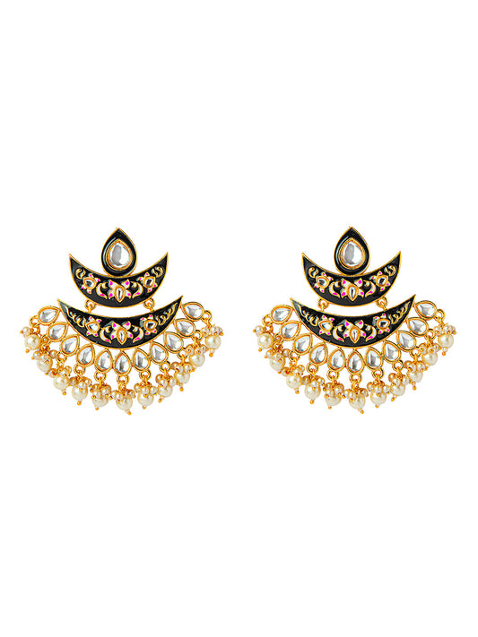Shining Jewel Handcrafted Gold Plated Designer Traditional Ethnic Meenakari Kundan Chandbali Earrings Women (SJ_1875_BK)