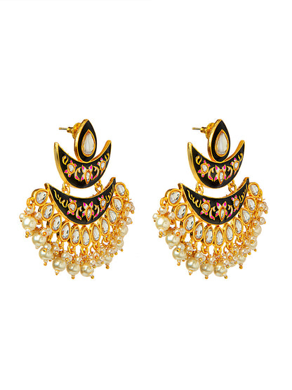Shining Jewel Handcrafted Gold Plated Designer Traditional Ethnic Meenakari Kundan Chandbali Earrings Women (SJ_1875_BK)