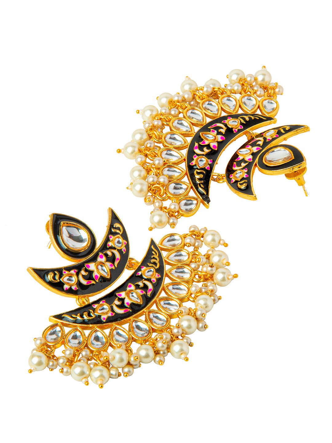 Shining Jewel Handcrafted Gold Plated Designer Traditional Ethnic Meenakari Kundan Chandbali Earrings Women (SJ_1875_BK)