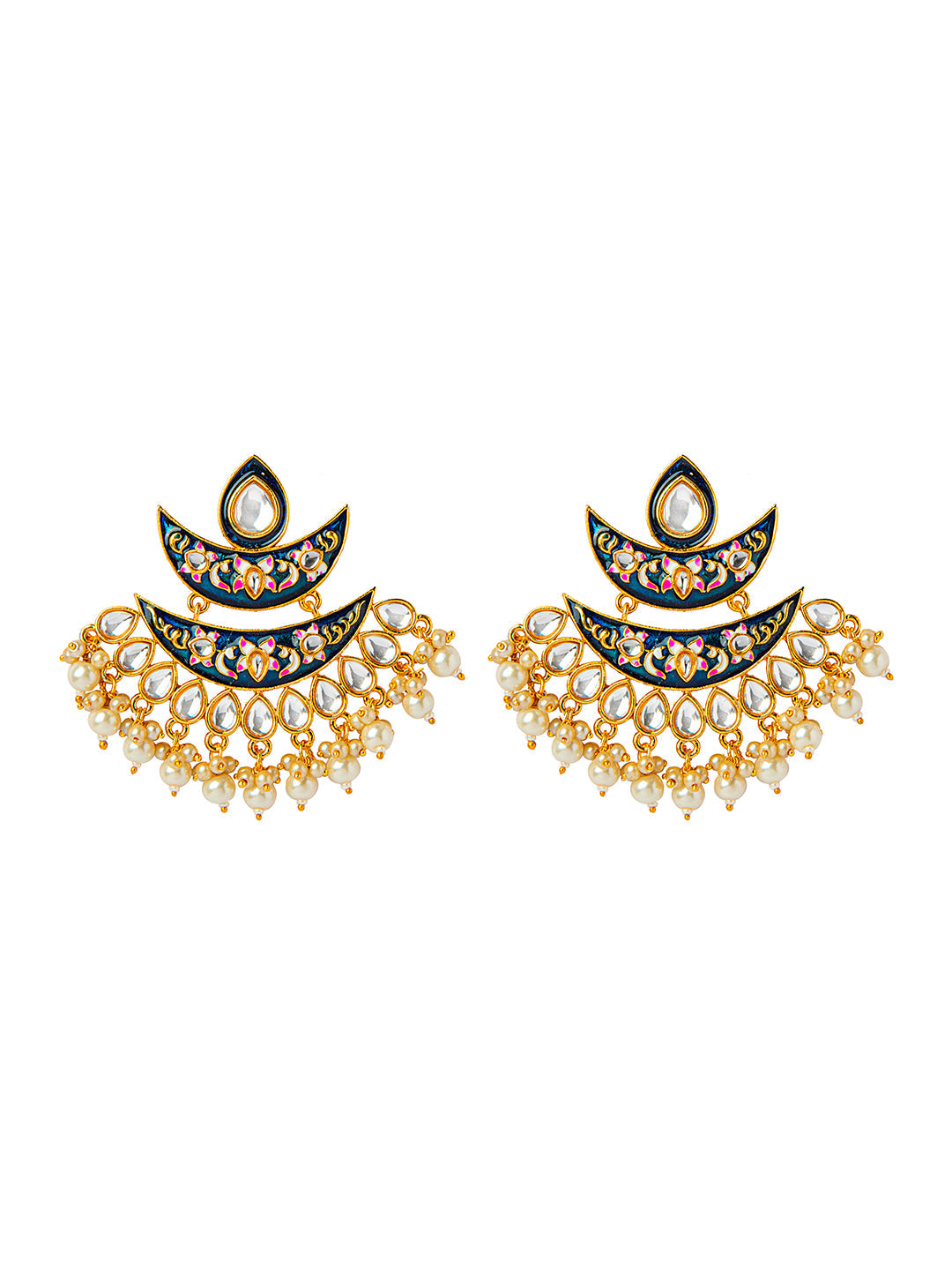 Shining Jewel Handcrafted Gold Plated Designer Traditional Ethnic Meenakari Kundan Chandbali Earrings Women (SJ_1875_BL)