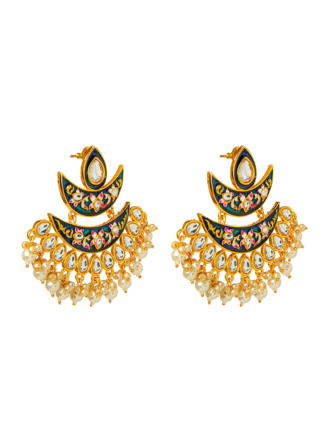 Shining Jewel Handcrafted Gold Plated Designer Traditional Ethnic Meenakari Kundan Chandbali Earrings Women (SJ_1875_BL)