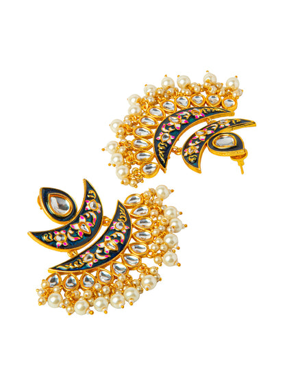 Shining Jewel Handcrafted Gold Plated Designer Traditional Ethnic Meenakari Kundan Chandbali Earrings Women (SJ_1875_BL)