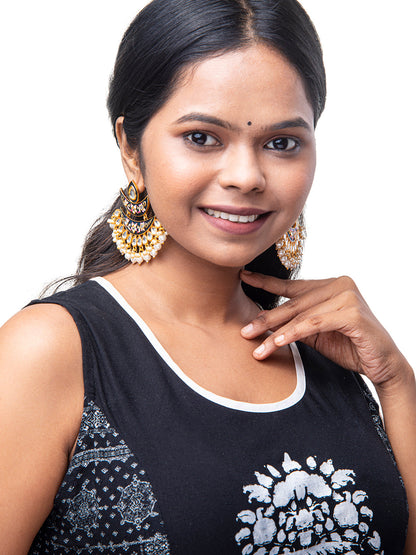 Shining Jewel Handcrafted Gold Plated Designer Traditional Ethnic Meenakari Kundan Chandbali Earrings Women (SJ_1875_BL)