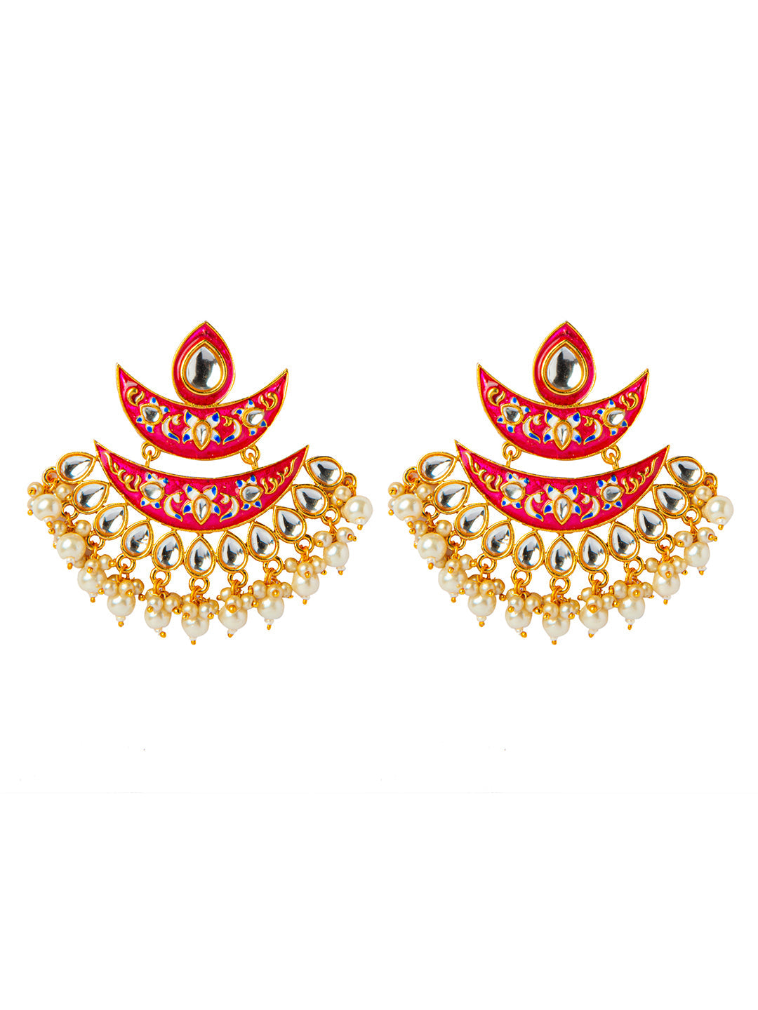Shining Jewel Handcrafted Gold Plated Designer Traditional Ethnic Meenakari Kundan Chandbali Earrings Women (SJ_1875_DP)