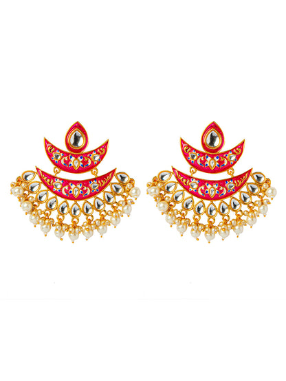 Shining Jewel Handcrafted Gold Plated Designer Traditional Ethnic Meenakari Kundan Chandbali Earrings Women (SJ_1875_DP)