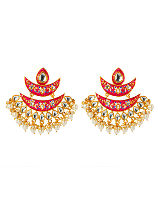 Shining Jewel Handcrafted Gold Plated Designer Traditional Ethnic Meenakari Kundan Chandbali Earrings Women (SJ_1875_DP)