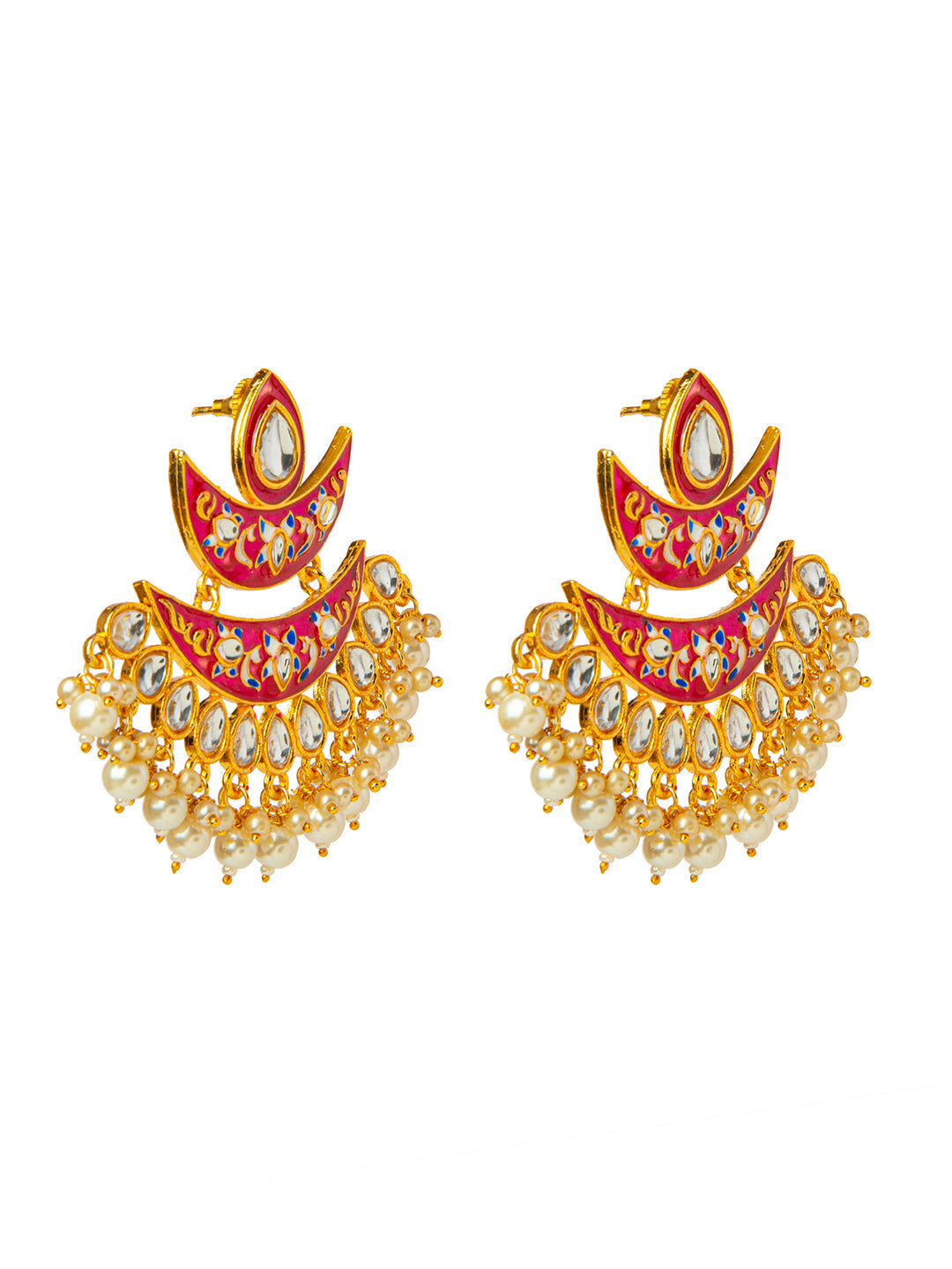 Shining Jewel Handcrafted Gold Plated Designer Traditional Ethnic Meenakari Kundan Chandbali Earrings Women (SJ_1875_DP)
