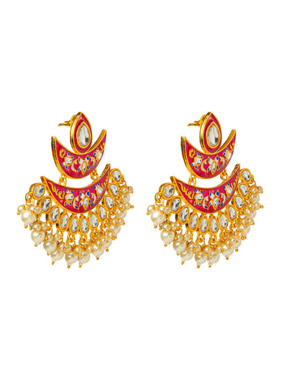 Shining Jewel Handcrafted Gold Plated Designer Traditional Ethnic Meenakari Kundan Chandbali Earrings Women (SJ_1875_DP)