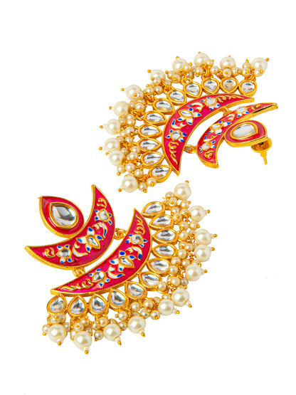 Shining Jewel Handcrafted Gold Plated Designer Traditional Ethnic Meenakari Kundan Chandbali Earrings Women (SJ_1875_DP)