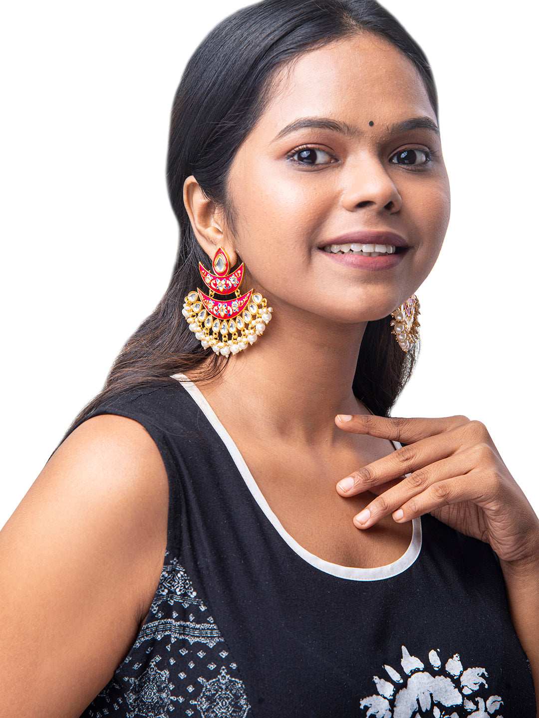 Shining Jewel Handcrafted Gold Plated Designer Traditional Ethnic Meenakari Kundan Chandbali Earrings Women (SJ_1875_DP)
