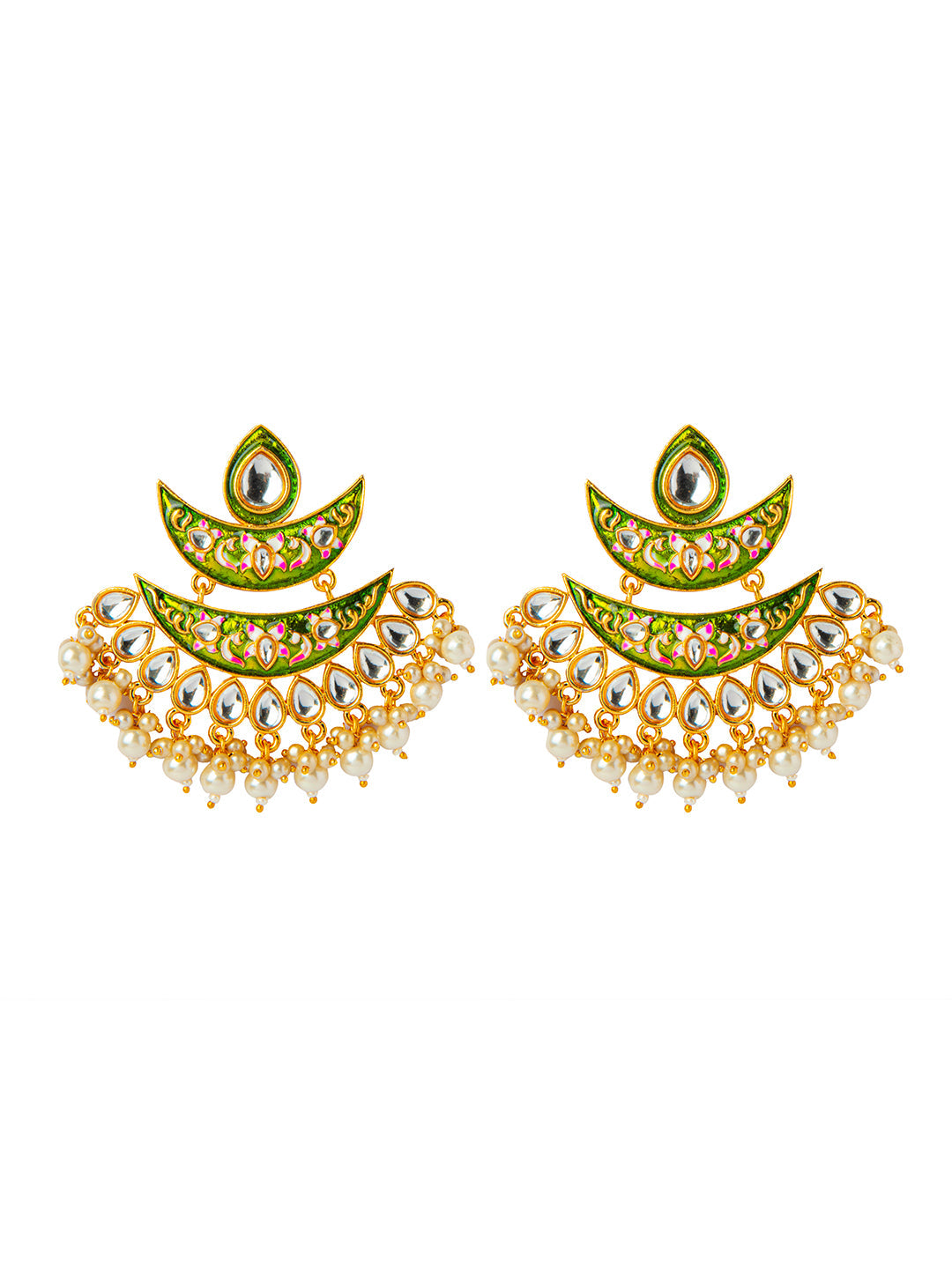 Shining Jewel Handcrafted Gold Plated Designer Traditional Ethnic Meenakari Kundan Chandbali Earrings Women (SJ_1875_G)