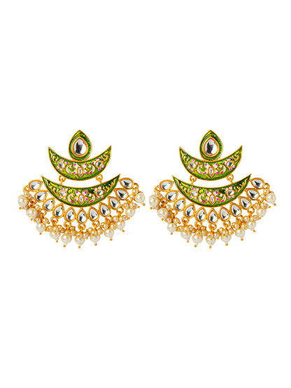 Shining Jewel Handcrafted Gold Plated Designer Traditional Ethnic Meenakari Kundan Chandbali Earrings Women (SJ_1875_G)