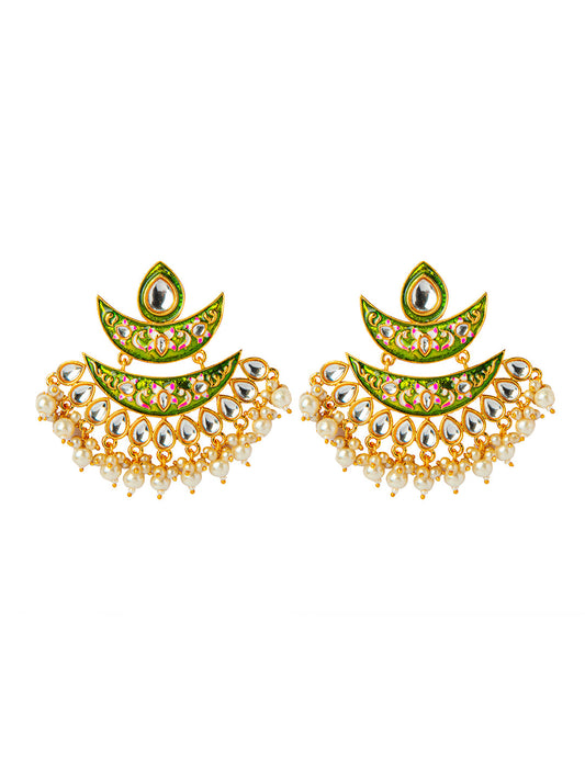 Shining Jewel Handcrafted Gold Plated Designer Traditional Ethnic Meenakari Kundan Chandbali Earrings Women (SJ_1875_G)