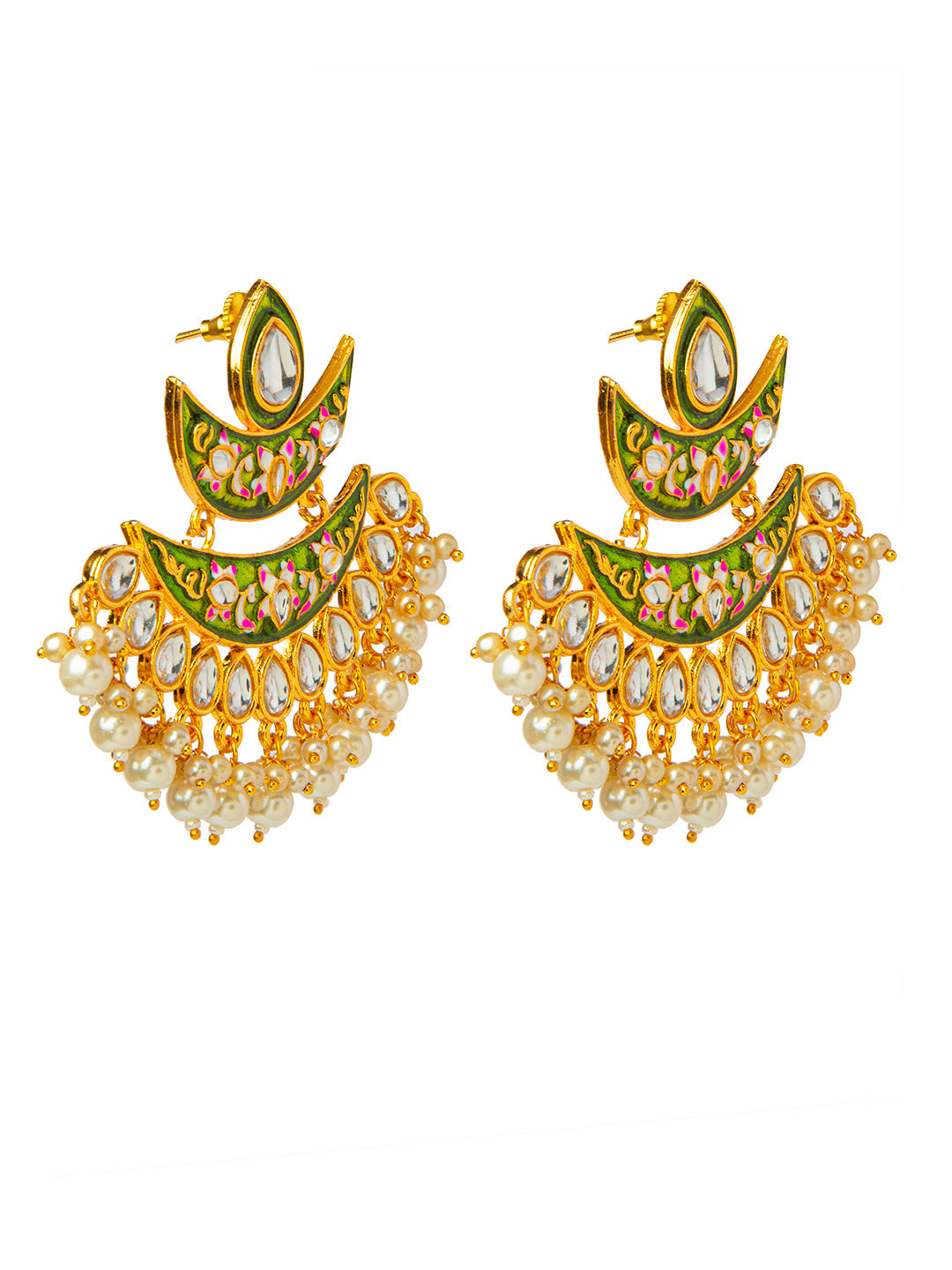 Shining Jewel Handcrafted Gold Plated Designer Traditional Ethnic Meenakari Kundan Chandbali Earrings Women (SJ_1875_G)