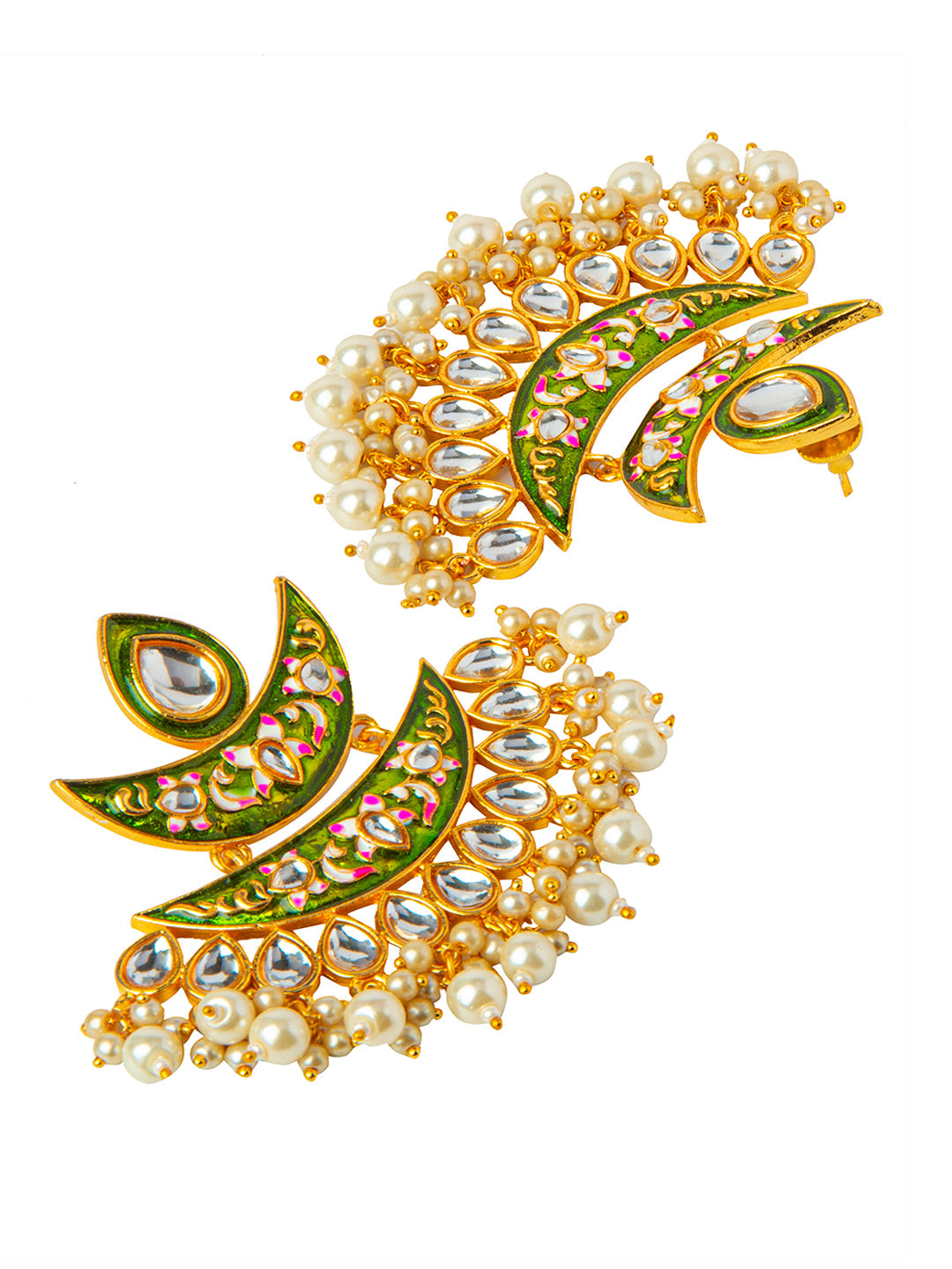 Shining Jewel Handcrafted Gold Plated Designer Traditional Ethnic Meenakari Kundan Chandbali Earrings Women (SJ_1875_G)