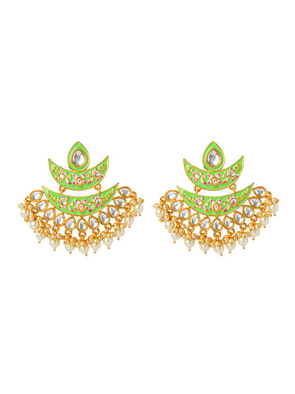 Shining Jewel Handcrafted Gold Plated Designer Traditional Ethnic Meenakari Kundan Chandbali Earrings Women (SJ_1875_LG)