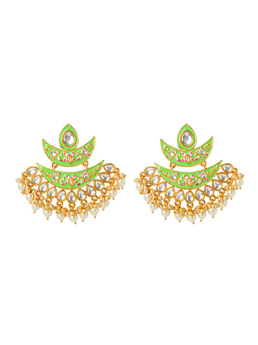 Shining Jewel Handcrafted Gold Plated Designer Traditional Ethnic Meenakari Kundan Chandbali Earrings Women (SJ_1875_LG)