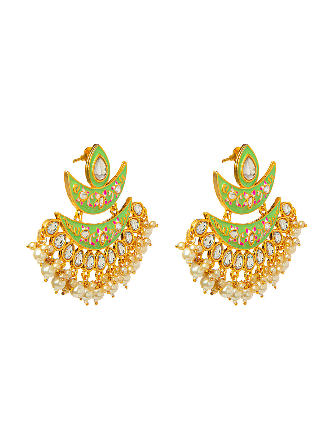 Shining Jewel Handcrafted Gold Plated Designer Traditional Ethnic Meenakari Kundan Chandbali Earrings Women (SJ_1875_LG)