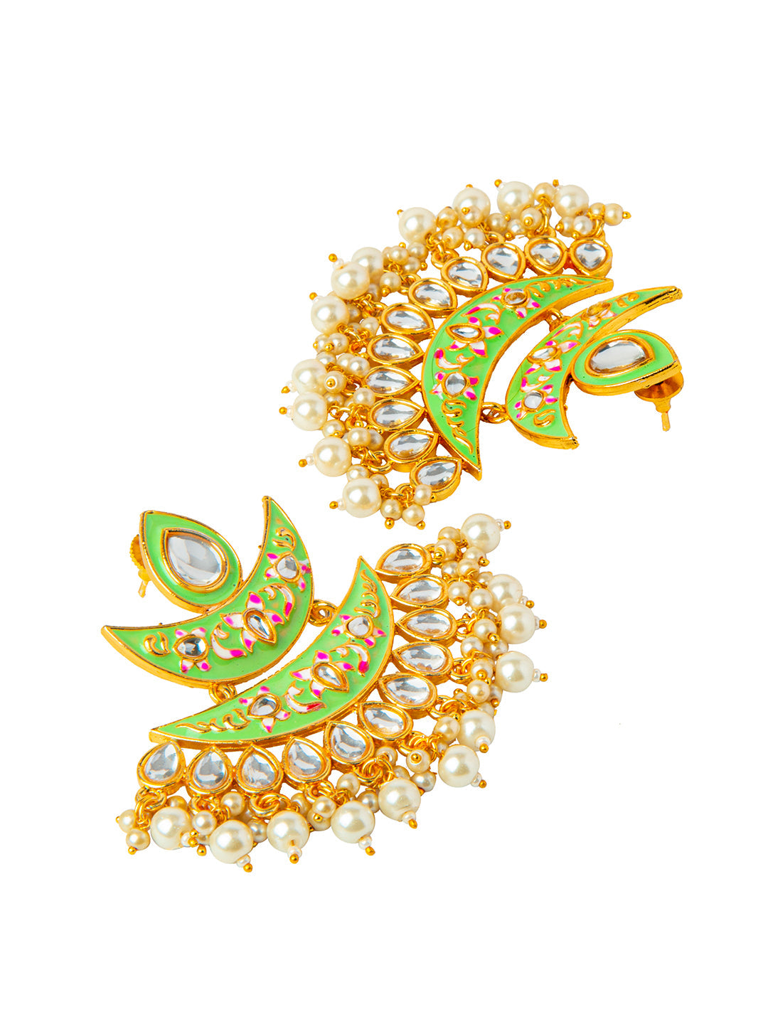 Shining Jewel Handcrafted Gold Plated Designer Traditional Ethnic Meenakari Kundan Chandbali Earrings Women (SJ_1875_LG)