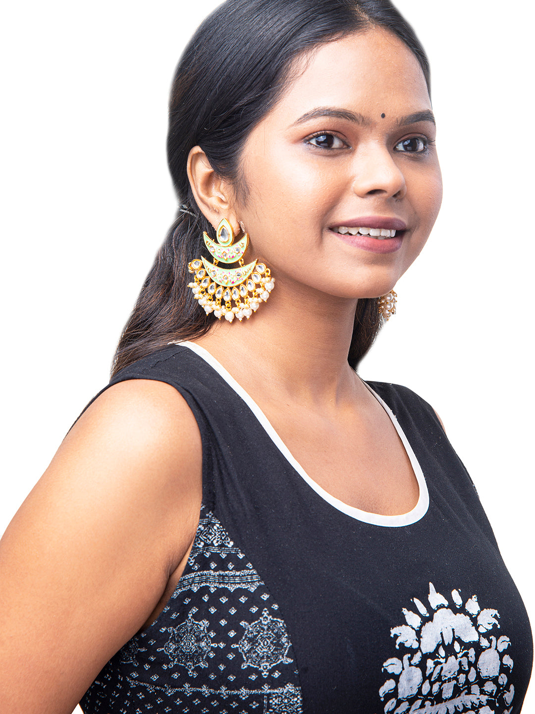 Shining Jewel Handcrafted Gold Plated Designer Traditional Ethnic Meenakari Kundan Chandbali Earrings Women (SJ_1875_LG)