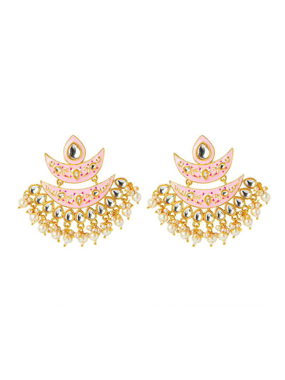 Shining Jewel Handcrafted Gold Plated Designer Traditional Ethnic Meenakari Kundan Chandbali Earrings Women (SJ_1875_LP)