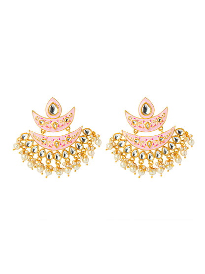 Shining Jewel Handcrafted Gold Plated Designer Traditional Ethnic Meenakari Kundan Chandbali Earrings Women (SJ_1875_LP)