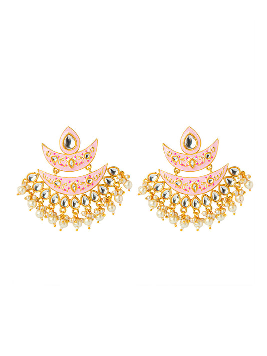 Shining Jewel Handcrafted Gold Plated Designer Traditional Ethnic Meenakari Kundan Chandbali Earrings Women (SJ_1875_LP)