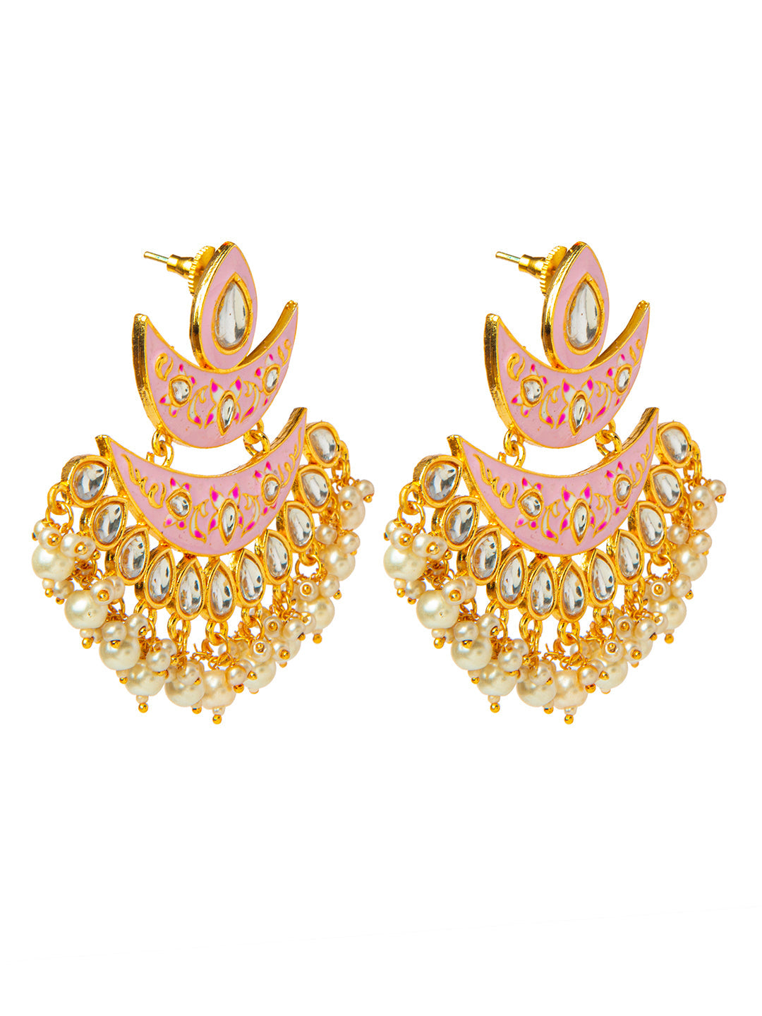 Shining Jewel Handcrafted Gold Plated Designer Traditional Ethnic Meenakari Kundan Chandbali Earrings Women (SJ_1875_LP)