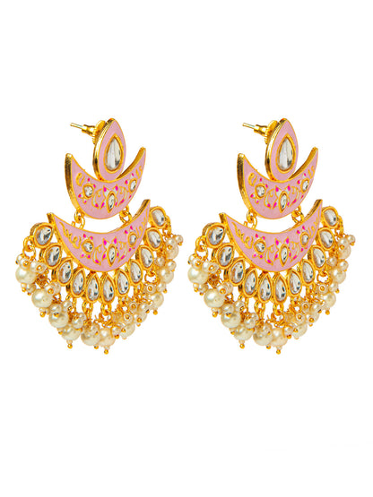 Shining Jewel Handcrafted Gold Plated Designer Traditional Ethnic Meenakari Kundan Chandbali Earrings Women (SJ_1875_LP)