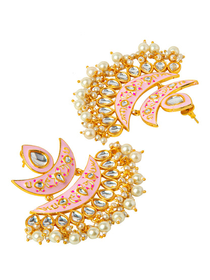 Shining Jewel Handcrafted Gold Plated Designer Traditional Ethnic Meenakari Kundan Chandbali Earrings Women (SJ_1875_LP)