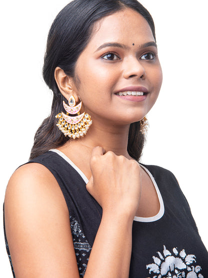 Shining Jewel Handcrafted Gold Plated Designer Traditional Ethnic Meenakari Kundan Chandbali Earrings Women (SJ_1875_LP)