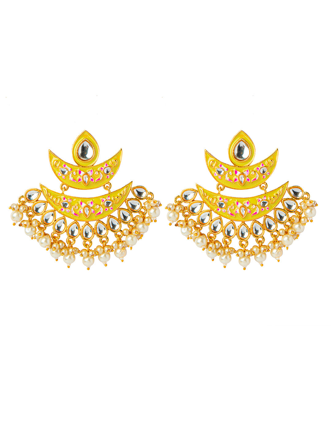 Shining Jewel Handcrafted Gold Plated Designer Traditional Ethnic Meenakari Kundan Chandbali Earrings Women (SJ_1875_LY)