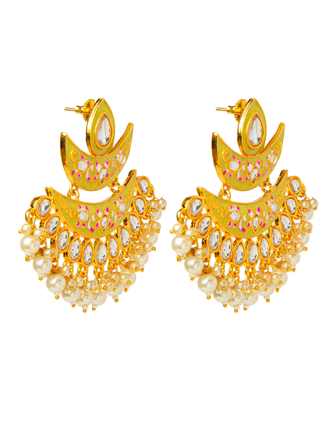 Shining Jewel Handcrafted Gold Plated Designer Traditional Ethnic Meenakari Kundan Chandbali Earrings Women (SJ_1875_LY)