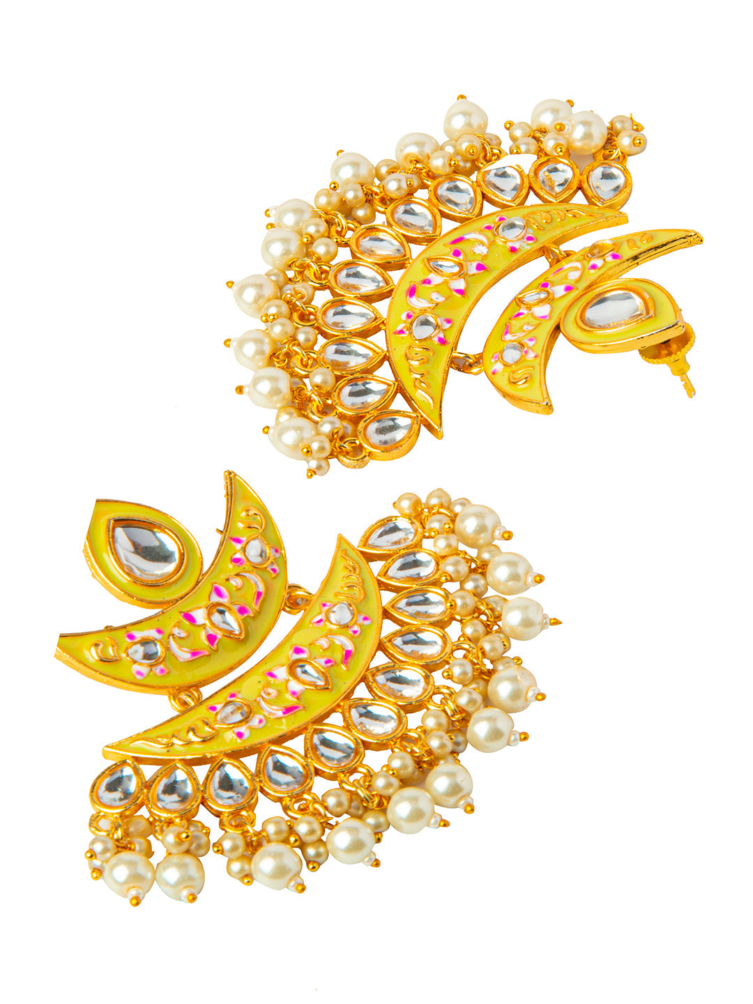 Shining Jewel Handcrafted Gold Plated Designer Traditional Ethnic Meenakari Kundan Chandbali Earrings Women (SJ_1875_LY)